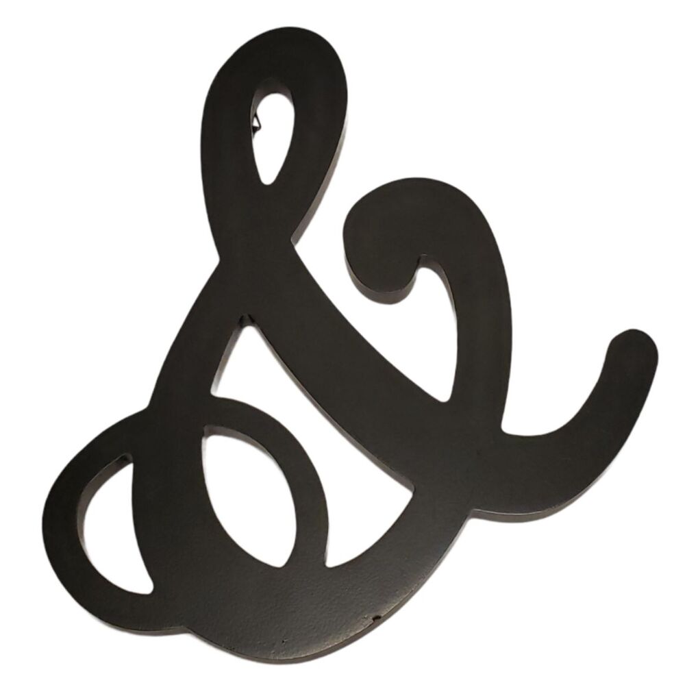 Ampersand Sign Fancy Black Wooden & "and" Sign Hangs on Wall 8.5" tall x 7" wide